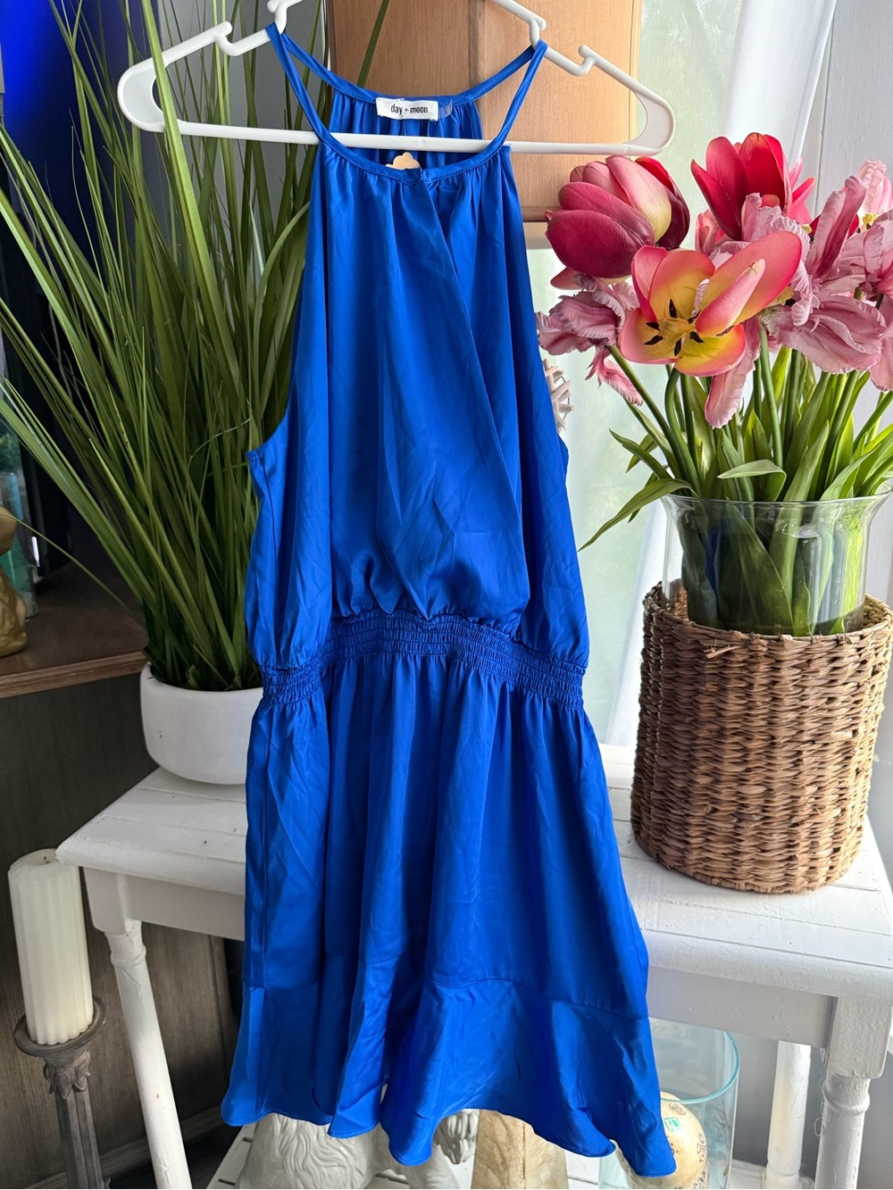 day + moon Royal Blue Halter Sundress Romper